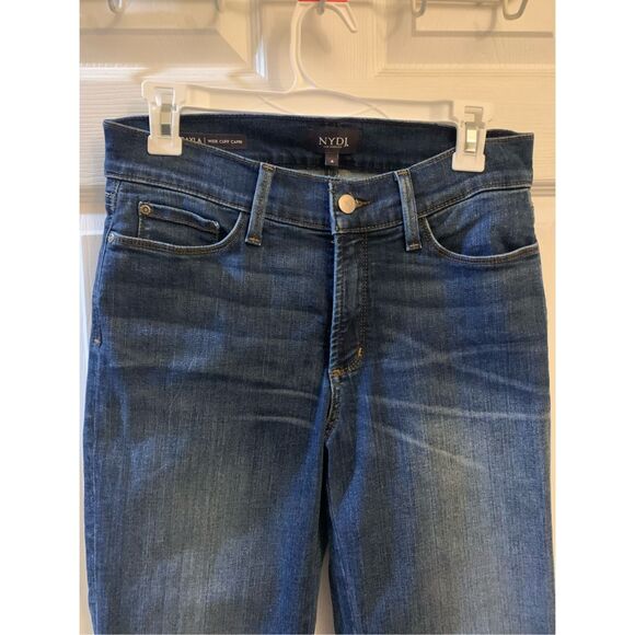 NYDJ DENIM CAPRI DAYLA WIDE CUFF MED WASH 5 POCKET STYLE SZ 4 - Picture 3 of 12